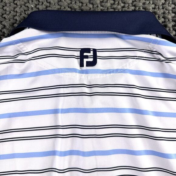 Footjoy Mens Polo Size Large (Lot Of 2) White & Blue Striped, Embroidered sleeve - Picture 11 of 16